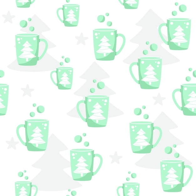 Seamless pattern, New Year and Christmas. Christmas mug. Hot drink. Design for packaging, website.