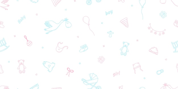 Vector seamless pattern newborn icons set vector illustration of elements for a little baby baby stroller