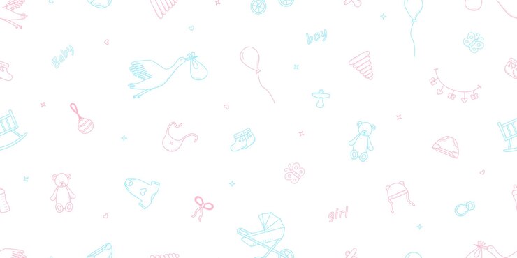 Vector seamless pattern newborn icons set vector illustration of elements for a little baby baby stroller