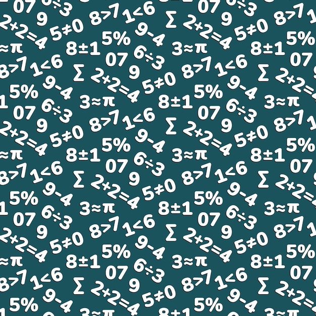 Vector seamless pattern of numbers and signs in flat style for kids education