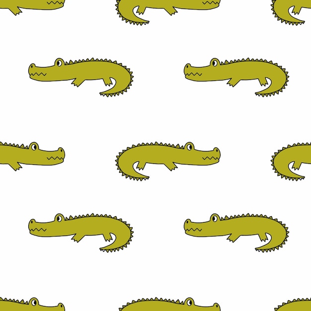 Seamless pattern in nursery Cute crocodile on white background African animal Background for printing on baby fabric Endless wallpaper