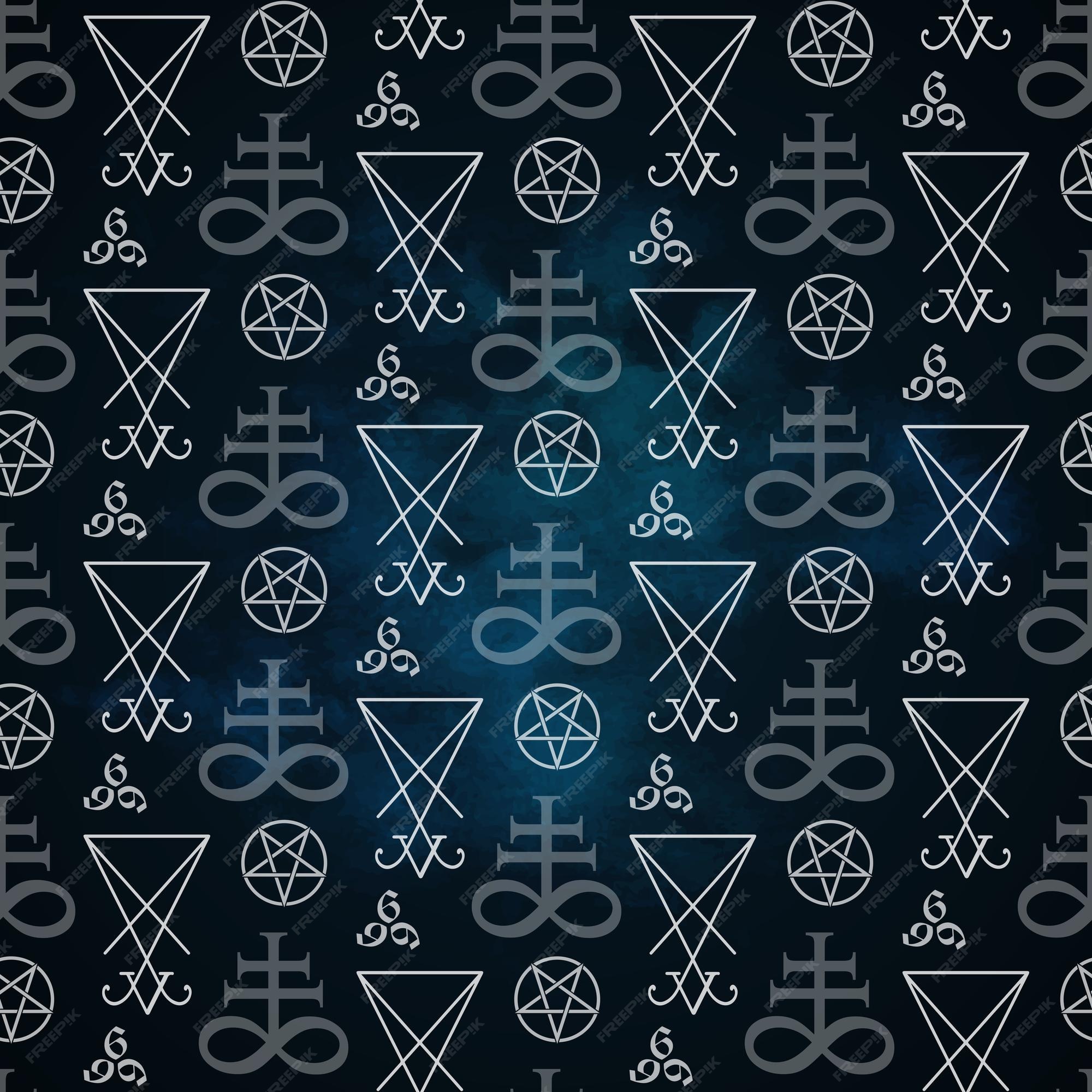 Premium Vector | Seamless pattern occult symbols leviathan cross pentagram  lucifer sigil and 666 vector illustration