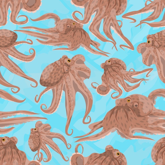 Vector seamless pattern octopuses