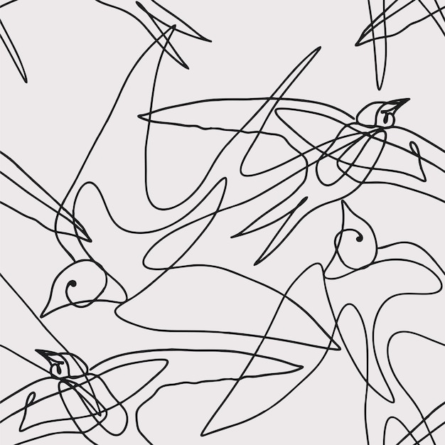 Вектор Бесшовный рисунок птиц векторные современные линейные иллюстрации