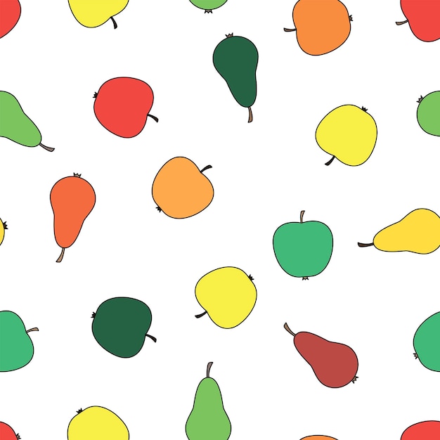リンゴと梨のシームレスなパターン白い背景のベクトル図