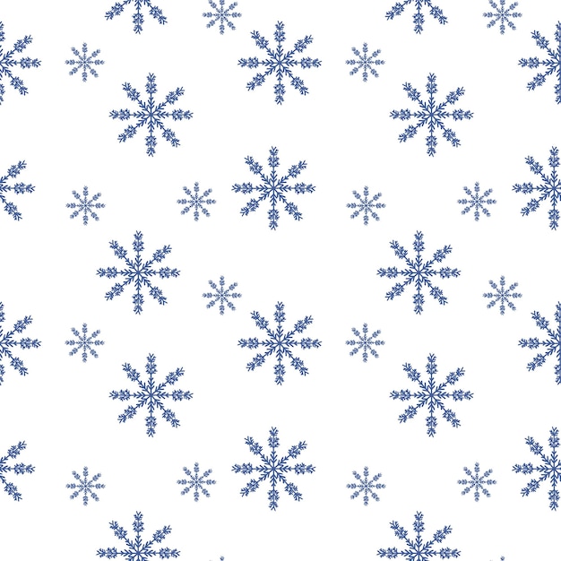 벡터 직물 및 포장지 겨울 배경에 인쇄를 위한 파란색 눈송이 인쇄의 원활한 패턴