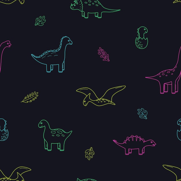 Бесшовный рисунок мультяшных динозавров векторная иллюстрация детский фон или обои