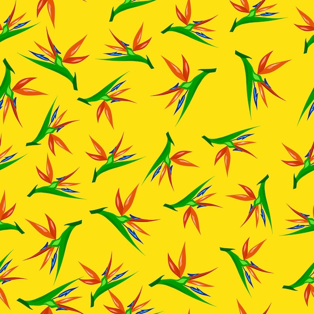 ベクトル カラフルなストレリチアのシームレスなパターン黄色に分離された楽園の鳥のエキゾチックな花をベクトルします。