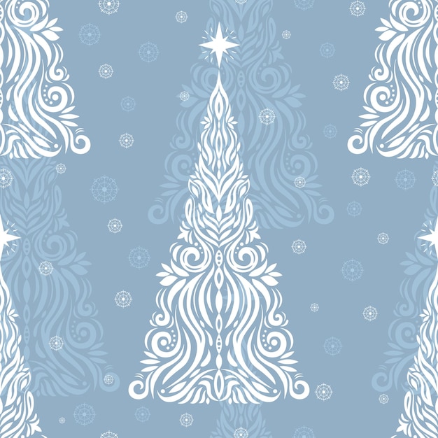 Вектор Бесшовный рисунок декоративной рождественской елки звезда открытая снежинка ручно нарисованные декоративные праздничные элементы счастливого нового года векторная иллюстрация для поздравительных карточек обои оберточная бумага ткань