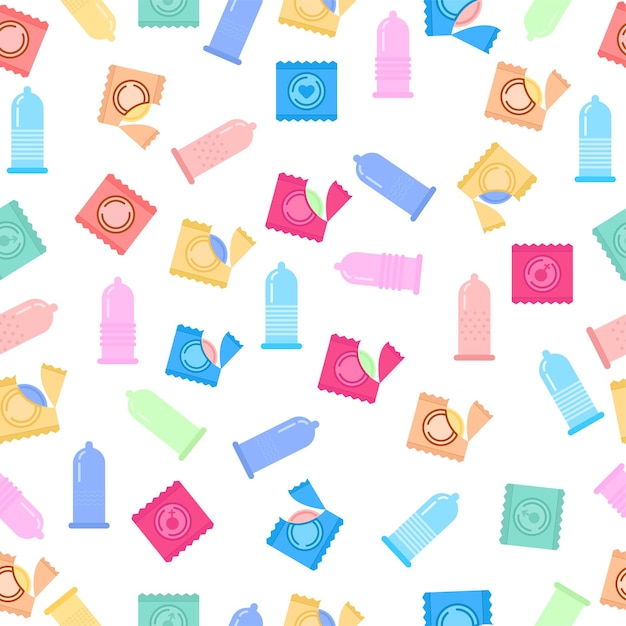 Бесшовный рисунок различных упаковок в стиле линии презервативов