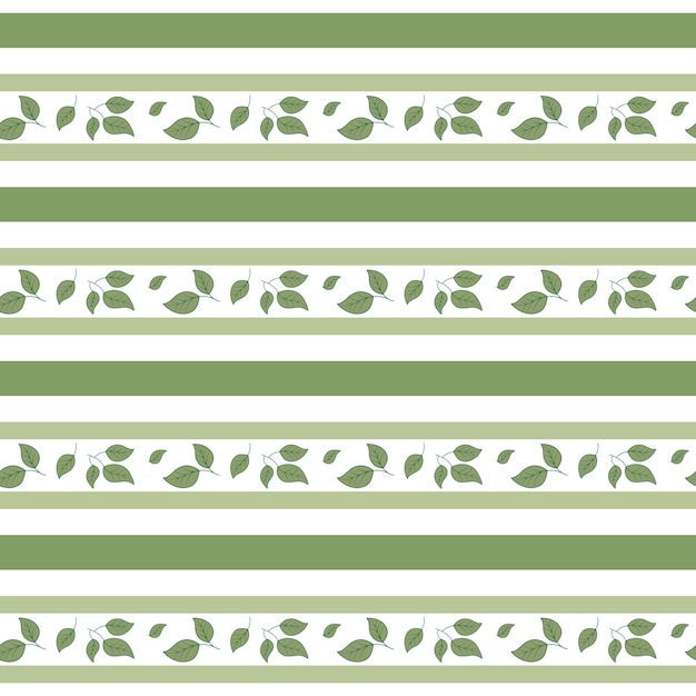 벡터 녹색 잎과 줄무늬 봄 배경의 원활한 패턴