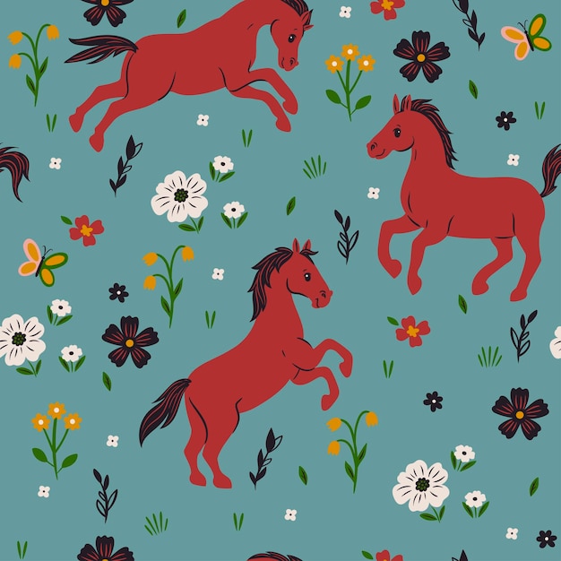 말과 꽃의 완벽 한 패턴