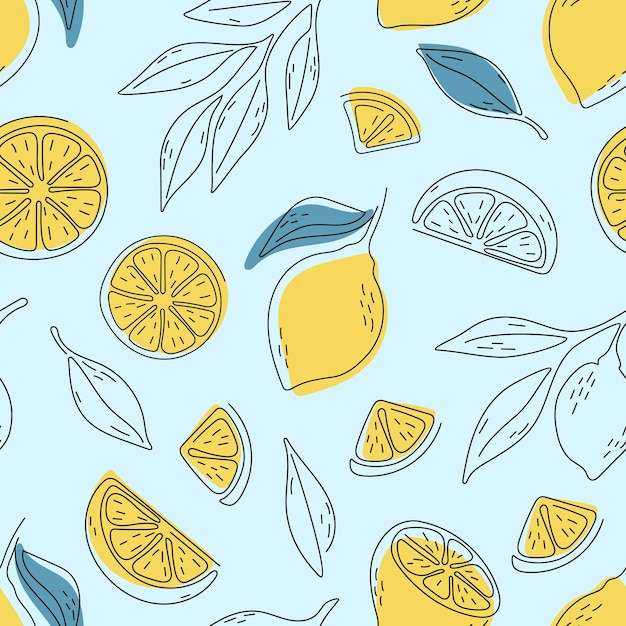 ベクトル 手描きスタイルのレモンのシームレス パターン