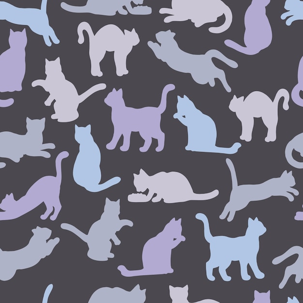 ベクトル 猫のマルチカラーシルエットのシームレスパターン