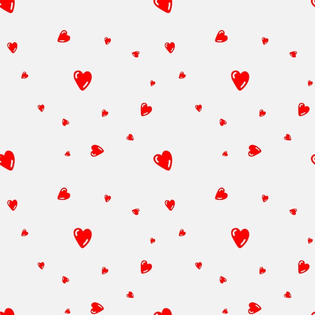 白い背景にランダムに配置された赤いハートのシームレスなパターン。ベクトルイラスト。バレンタインデーのデザイン