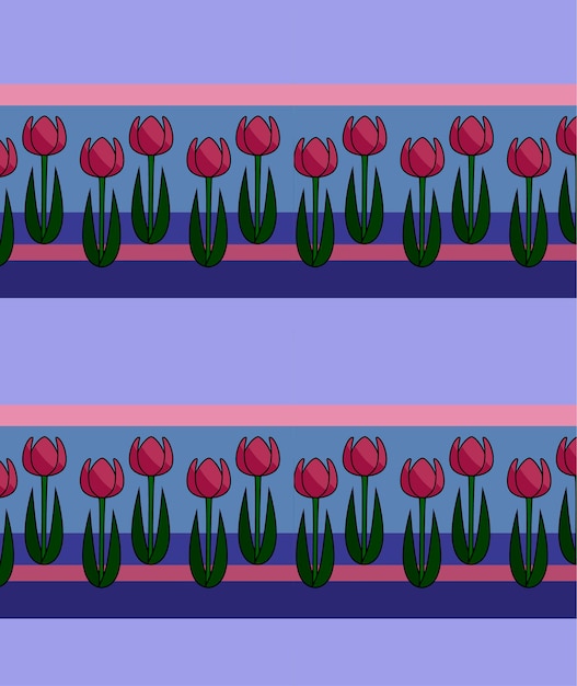 Вектор Бесшовный фон из красных тюльпанов на полосатом фоне