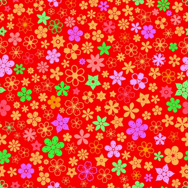 さまざまな色のさまざまな小さな花のシームレスなパターン