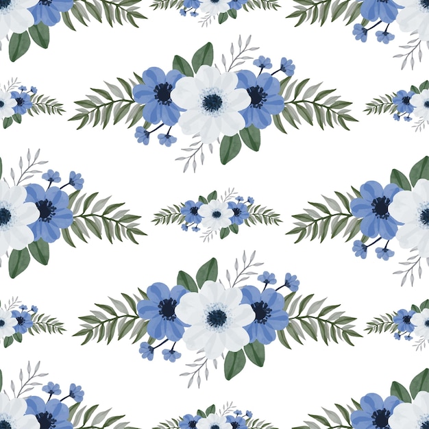 직물 및 배경 디자인을위한 흰색과 파란색 꽃 꽃다발의 원활한 패턴