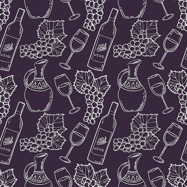 Вектор Бесшовный рисунок винного винограда и кувшина для упаковки меню веб-сайта винного магазина векторная иллюстрация