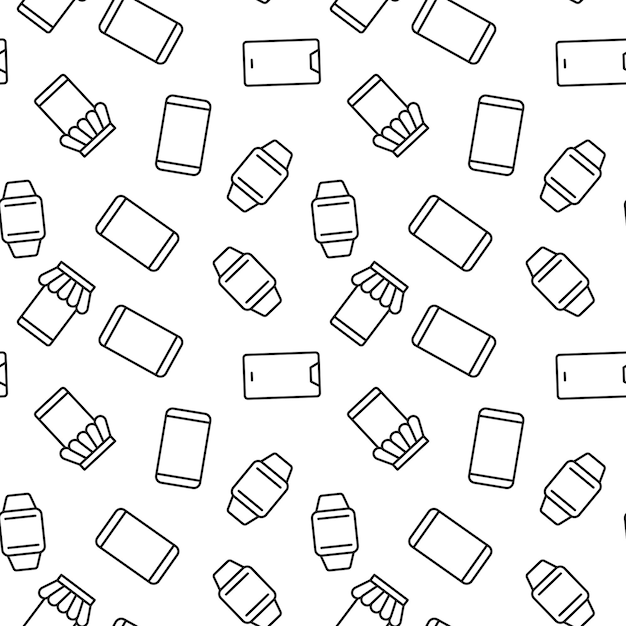 Вектор Бесшовный рисунок смартфона интернет-магазина наручных часов
