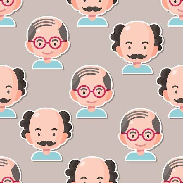 Seamless pattern old man character flat cartoon