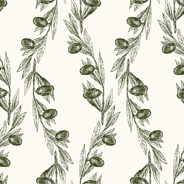 Seamless pattern of olive branches sketches