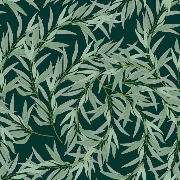 Vector seamless pattern of olive tree branches and leaves