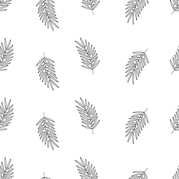 Seamless pattern of olive tree twigs and leaves and olive berries vector illustration background or wallpaper