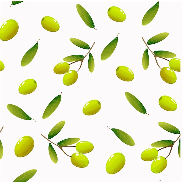 Seamless pattern olives and leaves in cartoon style vector