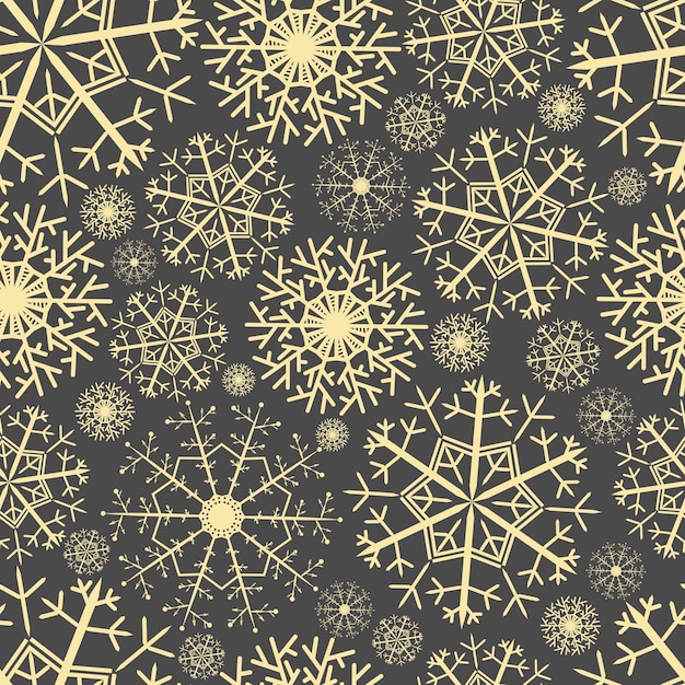 灰色の大きな雪片のシームレスなパターン大きな複雑な雪片からのクリスマスの背景