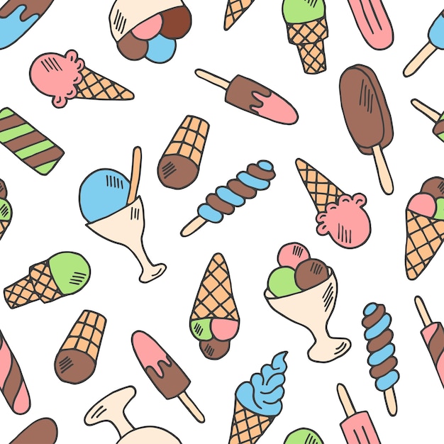 Бесшовный узор на белом фоне разноцветного мороженого