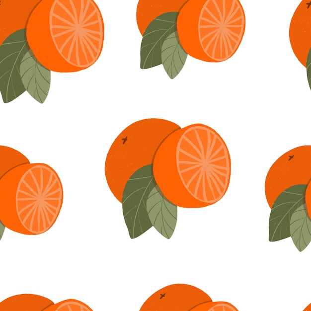 シームレス パターン オレンジ フルーツ手描き