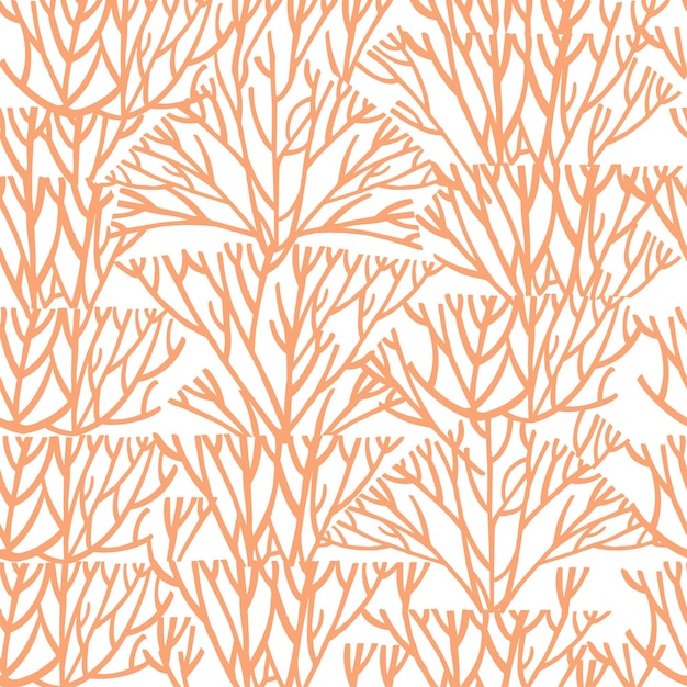 Vector seamless pattern of orange coral seaweeds silhouettes flat vector illustration on white background