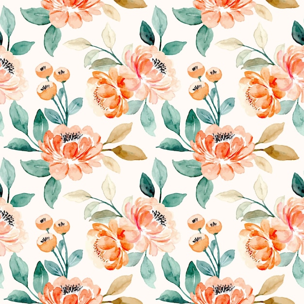 Seamless pattern of orange peach floral watercolor