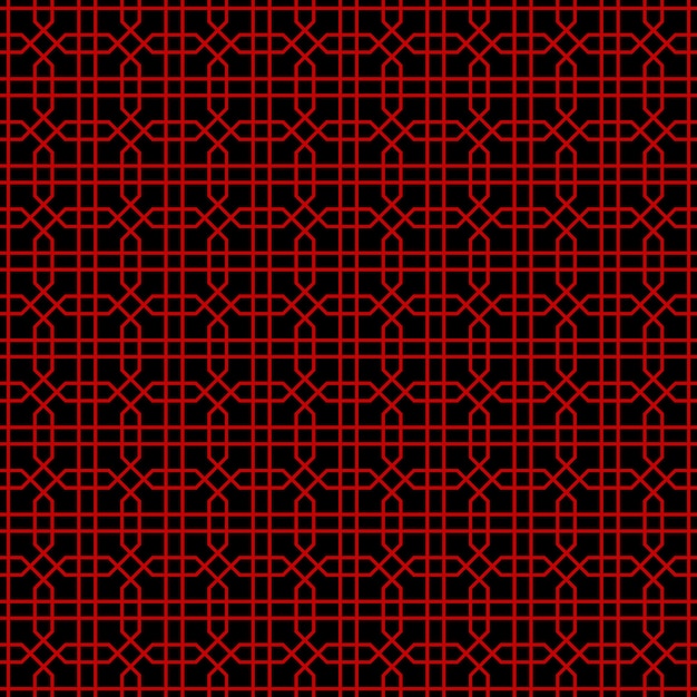 Seamless pattern oriental black red octagon cross geometry line