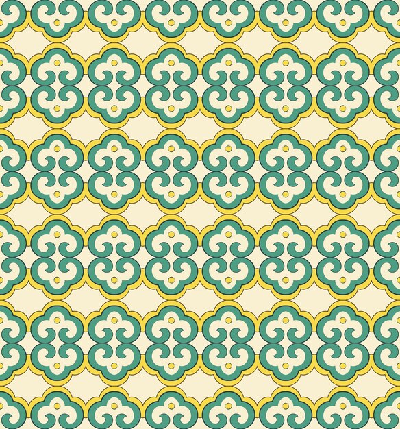 Seamless pattern oriental curve spiral cross round frame geometry chintz