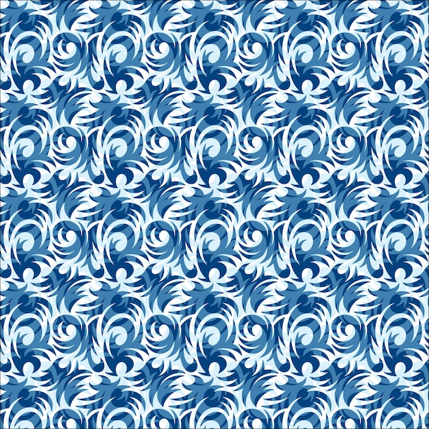 Seamless pattern ornament of blue abstract flowers on a white background