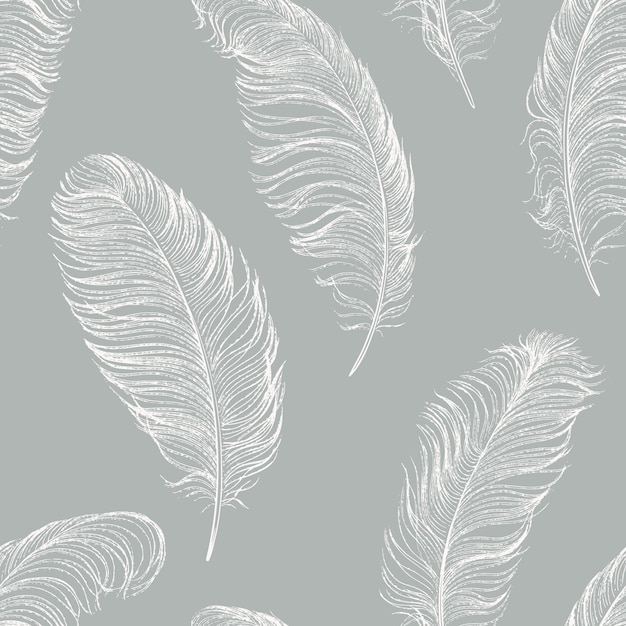 Vector seamless pattern of ostrich feathers hand-drawn. vector illustration