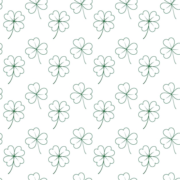 Seamless pattern of outline drawn tree and four leaf clover backdrop design concept for many uses