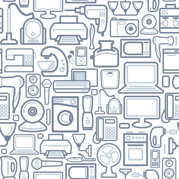 Seamless pattern of outline home appliances icons