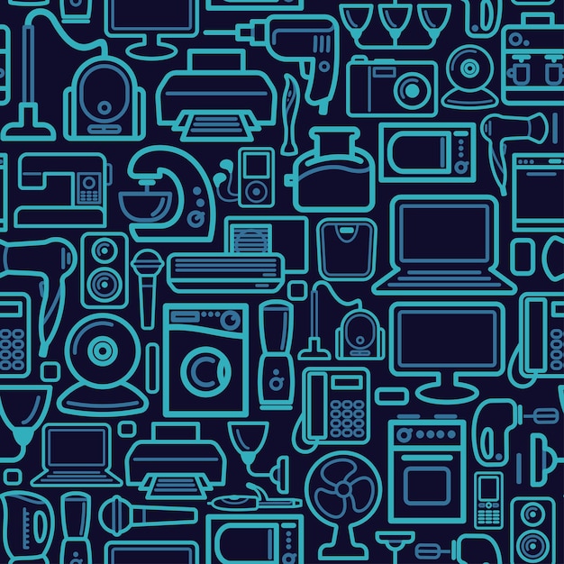 Vector seamless pattern of outline home appliances icons