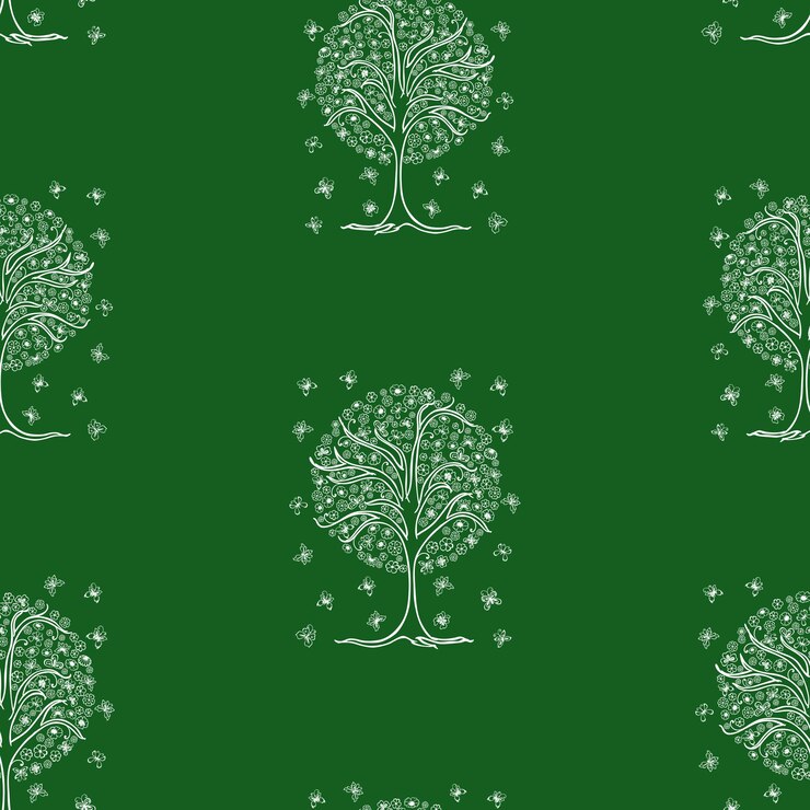 वेक्टर seamless pattern of outlines flowering tree with flying butterflies