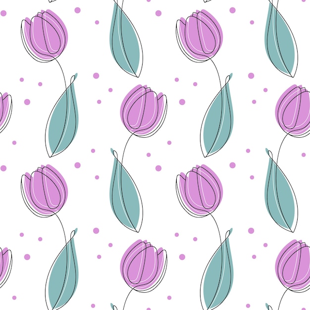 Seamless pattern painted lilac tulips on a white background Print textiles linen decor