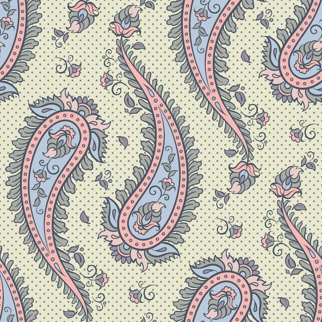 Seamless pattern paisley ornamental background design for fabric in soft pastel colors vector