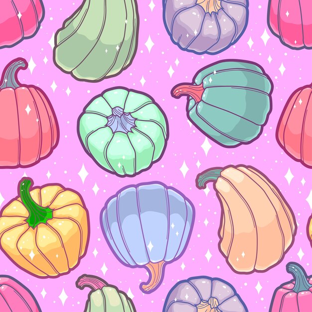 Seamless pattern of pastel color cute pumpkins