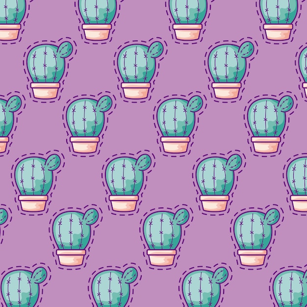 Seamless pattern patches of cactus in pots plants