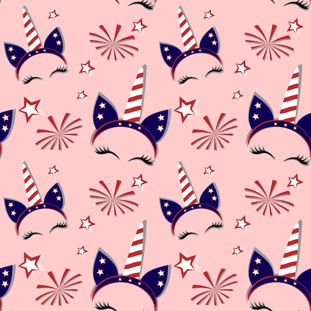 Seamless pattern of patriotic American unicorn