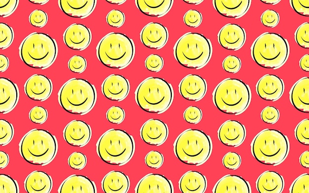 Modello senza cuciture il modello emoji sorridente icone rotonde gialle per tessuti e pacchetti regalo
