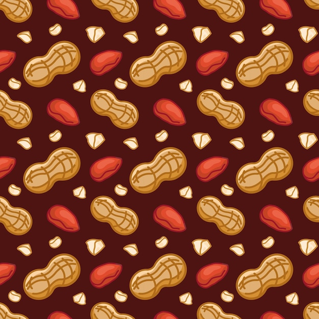 seamless pattern of peanuts in the shell and without on a dark background vector background for textiles and packaging