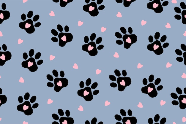 Vector seamless pattern of pet paw silhouette print abstract animal wallpaper and fabric design and decorvector illustration